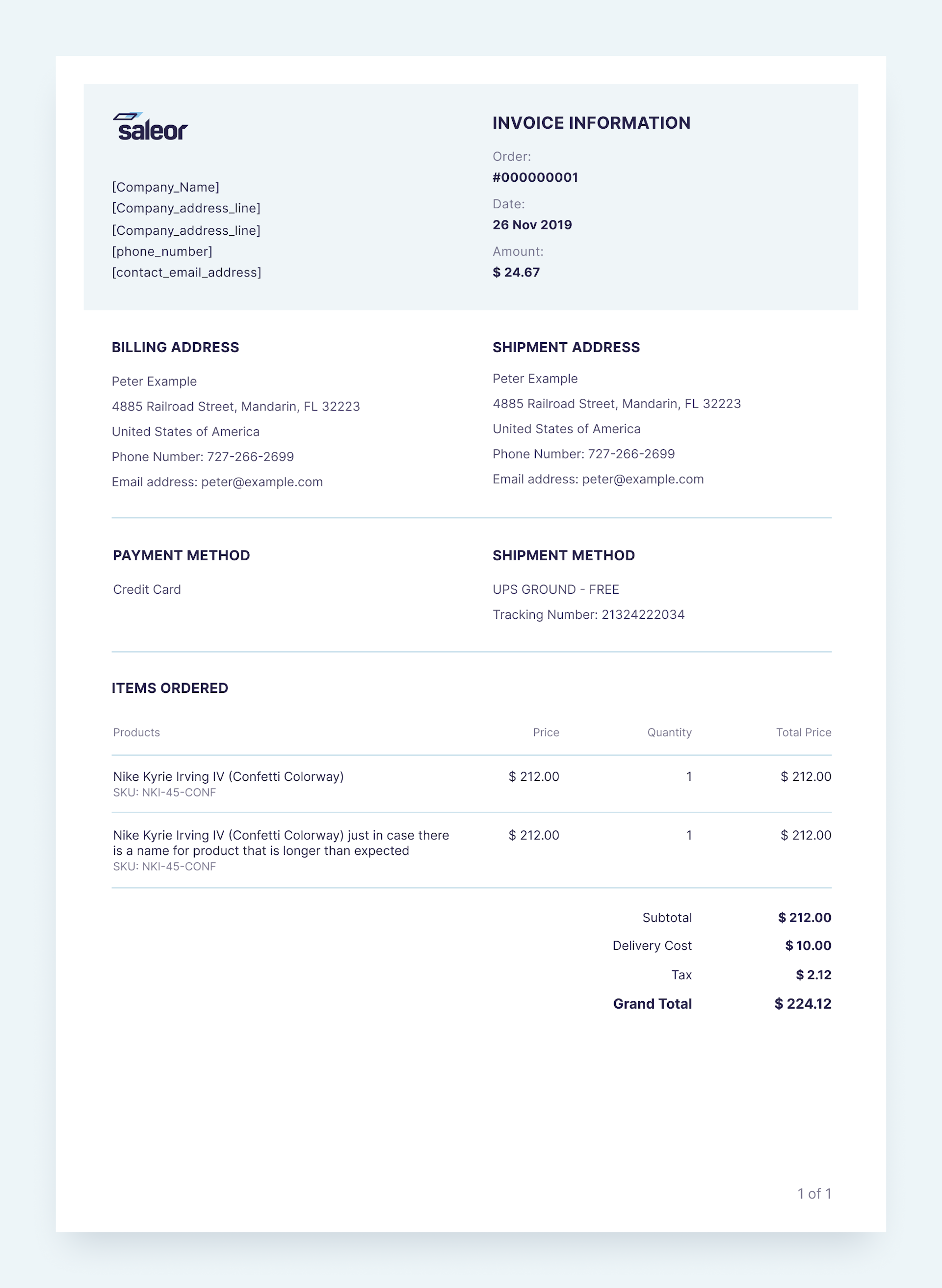 An example of an invoice