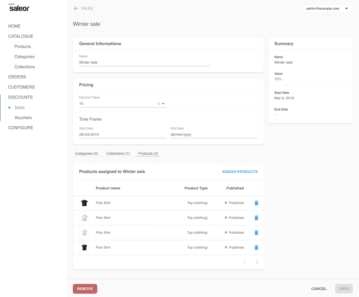 Sale details view in Dashboard 2.0