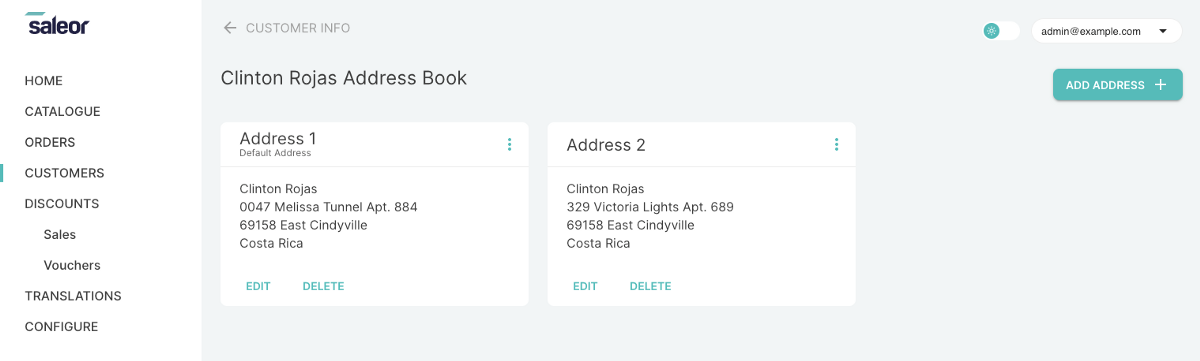 Customer’s address book in Dashboard 2.0