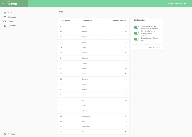 Tax management in Dashboard 2.0